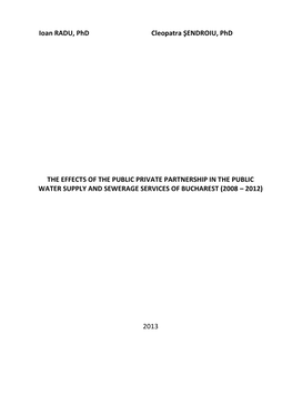 Efectele Parteneriatului Public-Privat În Serviciile Publice De Alimentare Cu Apă Şi De Canalizare Din Municipiul București (Perioada 2008-2012)