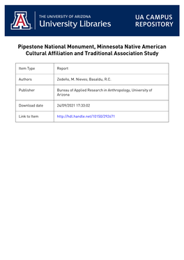 Pipestone National Monument, Minnesota Native American Cultural Affiliation and Traditional Association Study