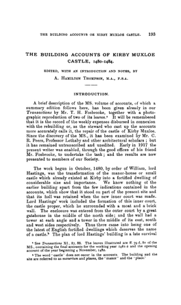 The Building Accounts of Kirby Muxloe Castle, 1480-1484