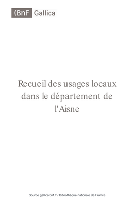 Recueil Des Usages Locaux Dans Le Département De L'aisne