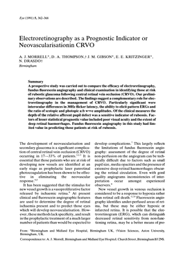 Electroretinography As a Prognostic Indicator Or Neovascularisationin CRVO
