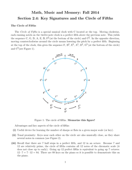 Fall 2014 Section 2.4: Key Signatures and the Circle of Fifths