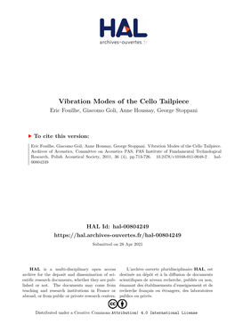 Vibration Modes of the Cello Tailpiece Eric Fouilhe, Giacomo Goli, Anne Houssay, George Stoppani