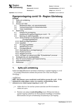 Egenprovtagning Covid 19 - Region Gävleborg Innehåll 1