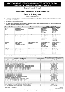 Statement of Persons Nominated, Notice of Poll and Situation of Polling Stations
