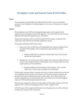 Firefighter Assist and Search Team (FAST) Policy