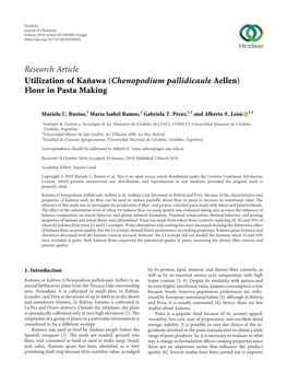 Utilization of Kañawa (Chenopodium Pallidicaule Aellen) Flour in Pasta Making