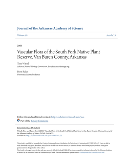 Vascular Flora of the South Fork Native Plant Reserve, Van Buren County, Arkansas Theo Itw Sell Arkansas Natural Heritage Commission, Theo@Arkansasheritage.Org
