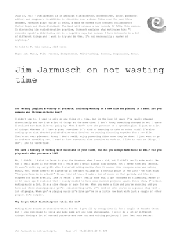 Jim Jarmusch on Not Wasting Time