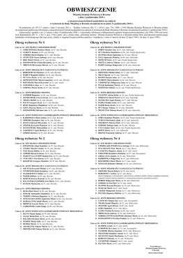 OBWIESZCZENIE Miejskiej Komisji Wyborczej W Brzesku Z Dnia 2 Października 2018 R