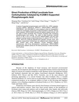 Direct Production of Ethyl Levulinate from Carbohydrates Catalyzed by H-ZSM-5 Supported Phosphotungstic Acid