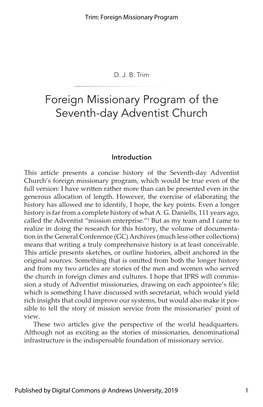 Foreign Missionary Program of the Seventh-Day Adventist Church