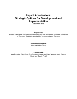 Impact Accelerators: Strategic Options for Development and Implementation December 2015