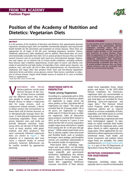 Position of the Academy of Nutrition and Dietetics: Vegetarian Diets