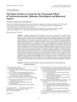 The Sigma1 Protein As a Target for the Non-Genomic Effects of Neuro(Active)Steroids: Molecular, Physiological, and Behavioral Aspects François P