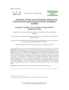 Antifeedant Activities of the Erythrinaline Alkaloids from Erythrina Latissima Against Spodoptera Littoralis (Lepidoptera Noctuidae)