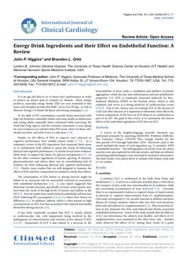 Energy Drink Ingredients and Their Effect on Endothelial Function: a Review John P