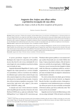 Augusto Dos Anjos: Um Olhar Sobre a Primeira Recepção De Sua Obra Augusto Dos Anjos: a Look at the First Reception of His Poetry