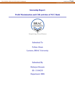 Internship Report: Profit Maximization and CSR Activities of NCC Bank