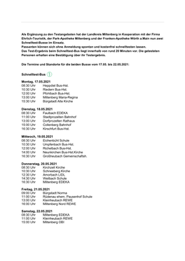 Schnelltest-Bus Montag, 17.05.2021 08:30 Uhr