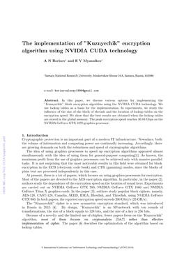 The Implementation of ”Kuznyechik” Encryption Algorithm Using NVIDIA CUDA Technology