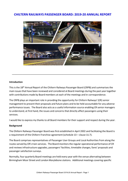 Chiltern Railways Passenger Board: 2019-20 Annual Report