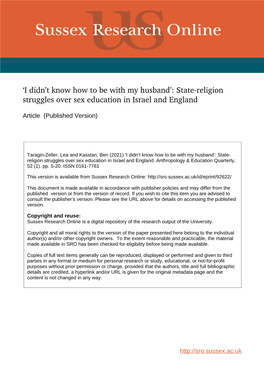 State‐Religion Struggles Over Sex Education in Israel and England