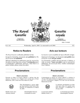 The Royal Gazette / Gazette Royale