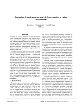 Decoupling Dynamic Program Analysis from Execution in Virtual Environments