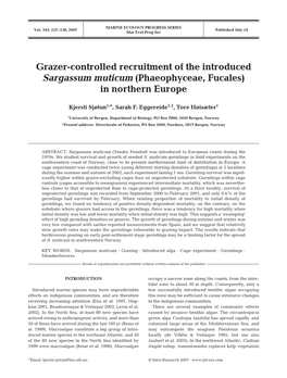 Grazer-Controlled Recruitment of the Introduced Sargassum Muticum (Phaeophyceae, Fucales) in Northern Europe