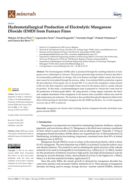 Hydrometallurgical Production of Electrolytic Manganese Dioxide (EMD) from Furnace Fines