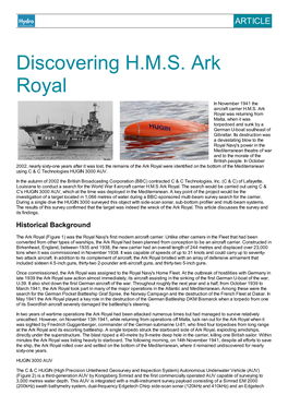 Discovering H.M.S. Ark Royal