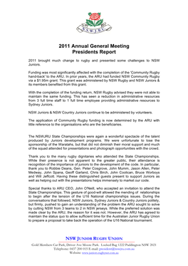 2011 Annual General Meeting Presidents Report