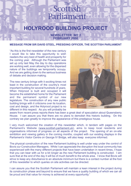 Holyrood Building Project Newsletter No 2 February 2000