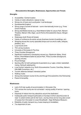 Worcestershire Strengths, Weaknesses, Opportunities and Threats