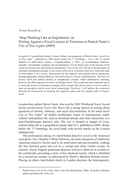 Writing Against a Fixed Lexicon of Terrorism in Patrick Neate's