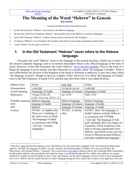 The Meaning of the Word “Hebrew” in Genesis Rick Aschmann