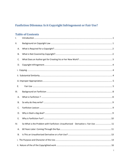 Fanfiction Dilemma: Is It Copyright Infringement Or Fair Use? Table Of