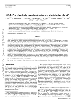 KELT-17: a Chemically Peculiar Am Star and a Hot-Jupiter Planet