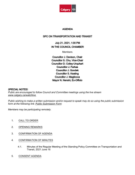 SPC on Transportation and Transit Agenda Package