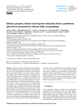 Ethene, Propene, Butene and Isoprene Emissions from a Ponderosa Pine Forest Measured by Relaxed Eddy Accumulation