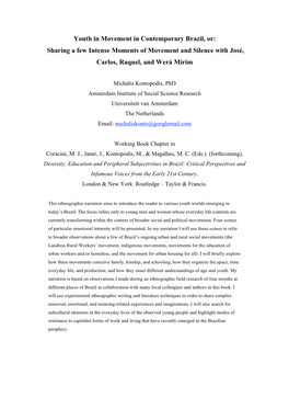 Youth in Movement in Contemporary Brazil, Or: Sharing a Few Intense Moments of Movement and Silence with José, Carlos, Raquel, and Werá Mirim