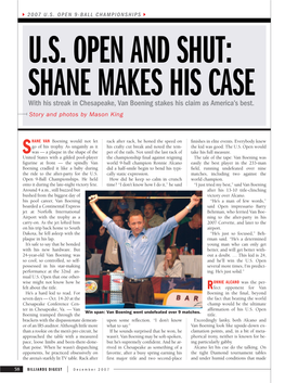 U.S. OPEN and SHUT: SHANE MAKES HIS CASE with His Streak in Chesapeake, Van Boening Stakes His Claim As America’S Best