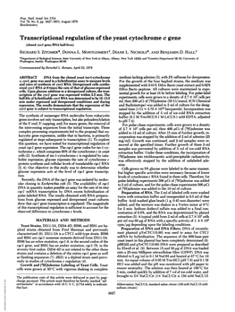 Transcriptional Regulation of the Yeast Cytochrome C Gene (Cloned Cycl Gene/RNA Half-Lives) RICHARD S