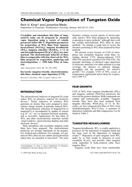 Chemical Vapor Deposition of Tungsten Oxide Rein U