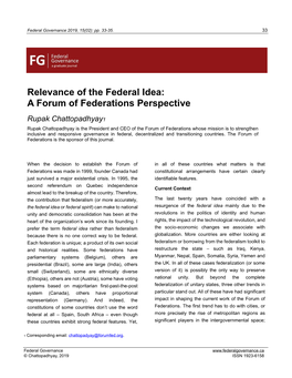 A Forum of Federations Perspective
