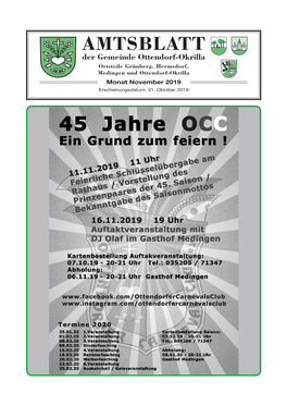 AMTSBLATT Der Gemeinde Ottendorf-Okrilla Ortsteile Grünberg, Hermsdorf, Medingen Und Ottendorf-Okrilla Monat November 2019 Erscheinungsdatum: 31