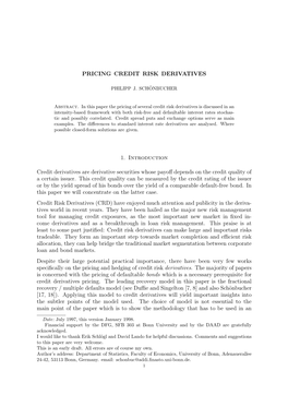 PRICING CREDIT RISK DERIVATIVES 1. Introduction Credit