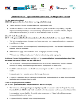 Landlord Tenant Legislation from Colorado's 2019 Legislative Session