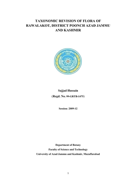 Taxonomic Revision of Flora of Rawalakot, District Poonch Azad Jammu and Kashmir